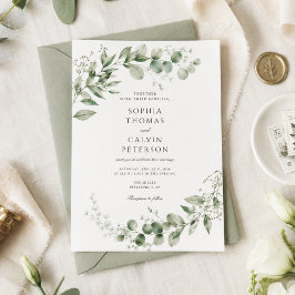 Elegant Sagegrön Akvarell Eukalyptus Bröllop Inbjudningar