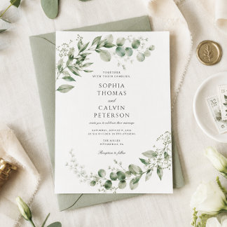 Elegant Sagegrön Akvarell Eukalyptus Bröllop Inbjudningar