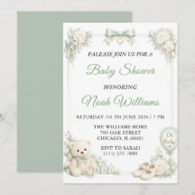 Elegant Sagegrön Baby Shower Inbjudan Mall