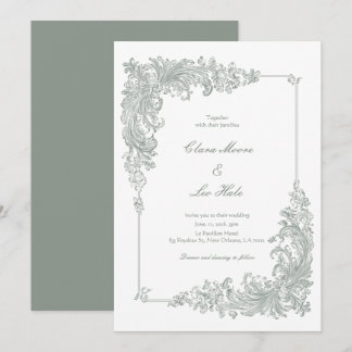 Elegant sagegrön barock bröllopsinbjudan inbjudningar