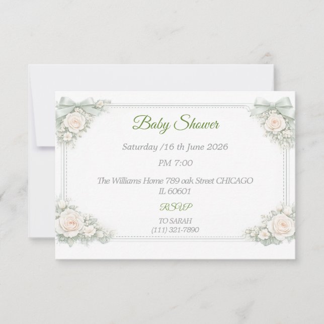 Elegant Sagegrön Bebisdopp RSVP-kort OSA Kort (Framsida)