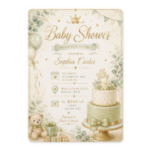 Elegant Sagegrön & Beige Baby Shower Inbjudan