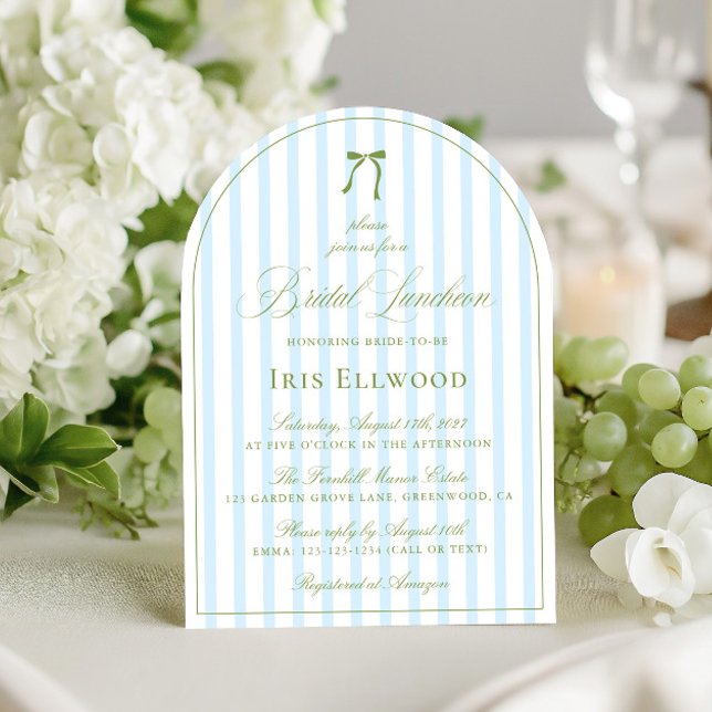 Elegant Sagegrön & Blå Bröllops Luncheon Inbjudningar (Elegant Sage Green & Blue Bridal Shower Invitation)