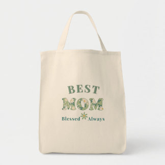 Elegant Sagegrön Blommig Bästa Mamma Välsignad All Tygkasse