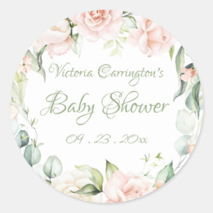 Elegant Sagegrön Blommig Bebis Shower Runt Klistermärke