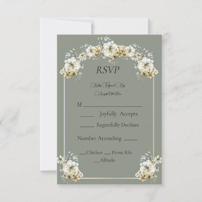 Elegant sagegrön blommig bröllops-RSVP-kort OSA Kort (Framsida)