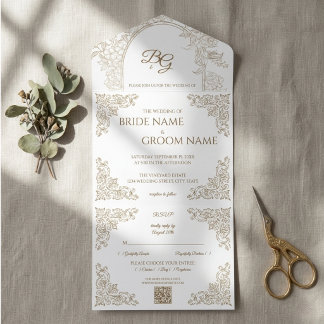 Elegant Sagegrön Blommig Bröllopsinbjudan Allt-i-e