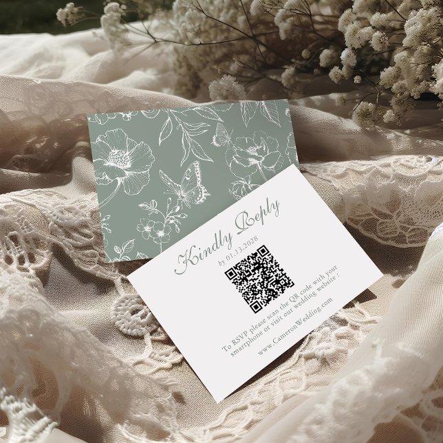 Elegant Sagegrön Blommig QR-kod Bröllop RSVP  OSA Kort (Skapare uppladdad)