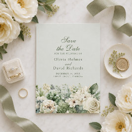 Elegant sagegrön blommig Spara datum-kort Datumet