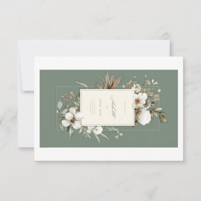 Elegant Sagegrön Blommig Tacksamhets Postkort | Bl Tack Kort (Framsida)
