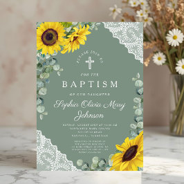 Elegant sagegrön blomster religiös dop inbjudningar