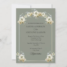 Elegant sagegrön blomsterbröllopsinbjudan
