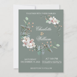 Elegant sagegrön blomsterbröllopsinbjudan inbjudningar