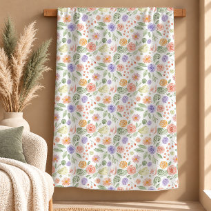 Elegant Sagegrön Boho Blomma Jordnära Filta Fleecefilt