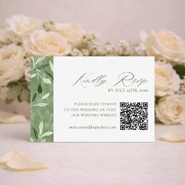 Elegant Sagegrön Botanisk Bröllops-QR-kod RSVP OSA Kort