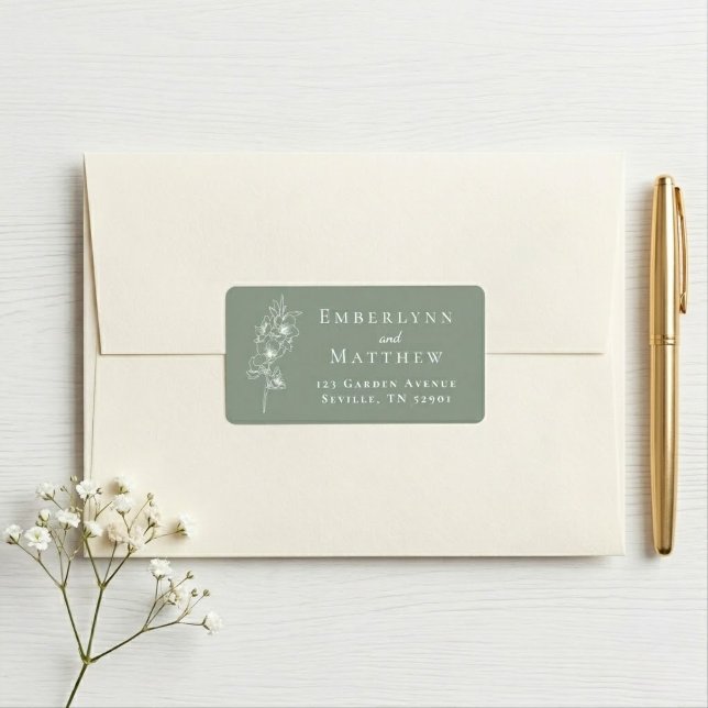 Elegant Sagegrön Botanisk Bröllopsadress Adressetikett (Elegant Sage Green Botanical Wedding Address Label)