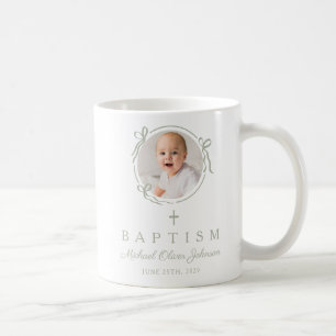 Elegant Sagegrön Bow Boy Foto Dop Kaffemugg