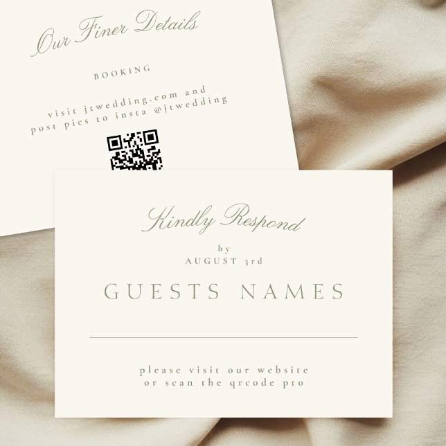 Elegant Sagegrön Bröllops QR-kod RSVP Anteckningskort (Skapare uppladdad)