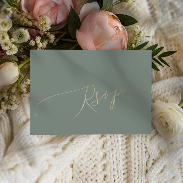 Elegant Sagegrön Bröllops-RSVP OSA Kort (Skapare uppladdad)