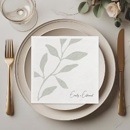 Elegant Sagegrön Bröllopsdekor Personligt Namn Pappersservett