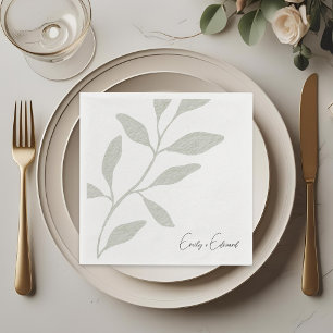 Elegant Sagegrön Bröllopsdekor Personligt Namn Pappersservett