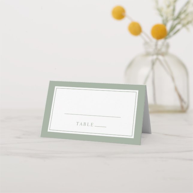 Elegant Sagegrön Enkel Minimal Kant Bröllop Placeringskort (Framsida)
