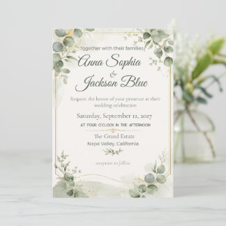 Elegant Sagegrön Eucalyptus Bröllopsinbjudan | Inbjudningar