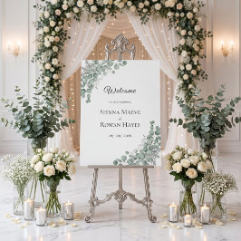 Elegant Sagegrön Eukalyptus Bröllops Välkomstskylt