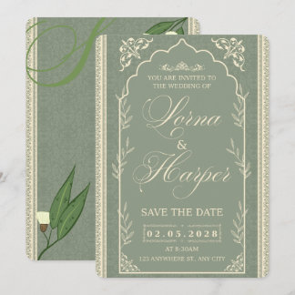 Elegant sagegrön eukalyptus bröllopsinbjudan inbjudningar