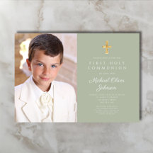 Elegant Sagegrön Foto Pojke Första Kommunion