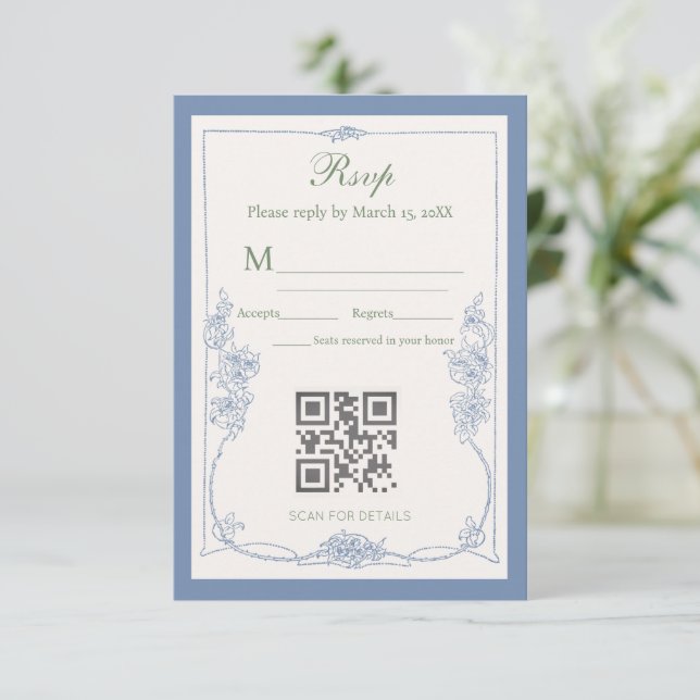 Elegant Sagegrön Fransk Blommig RSVP Bröllops Svar (Stående Fram)