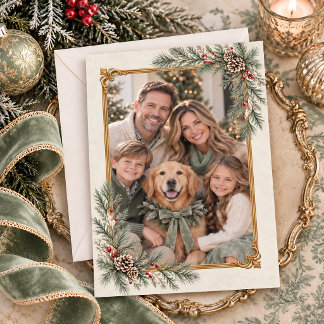 Elegant Sagegrön God Jul Familjefoto Julkort