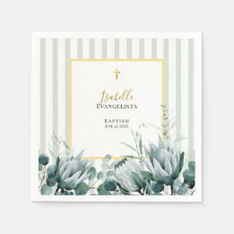 Elegant Sagegrön Guld Blommig Dop Pappersservett