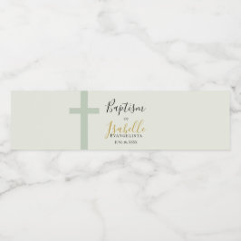 Elegant Sagegrön Guld Minimal Kors Döpelse Vattenflaskor Etikett