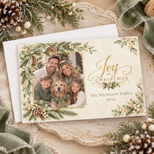 Elegant Sagegrön Julglädje Familjefoto Julkort