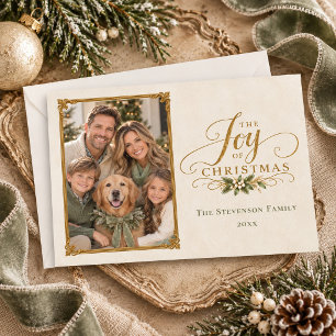 Elegant Sagegrön Julglädje Familjefoto Julkort
