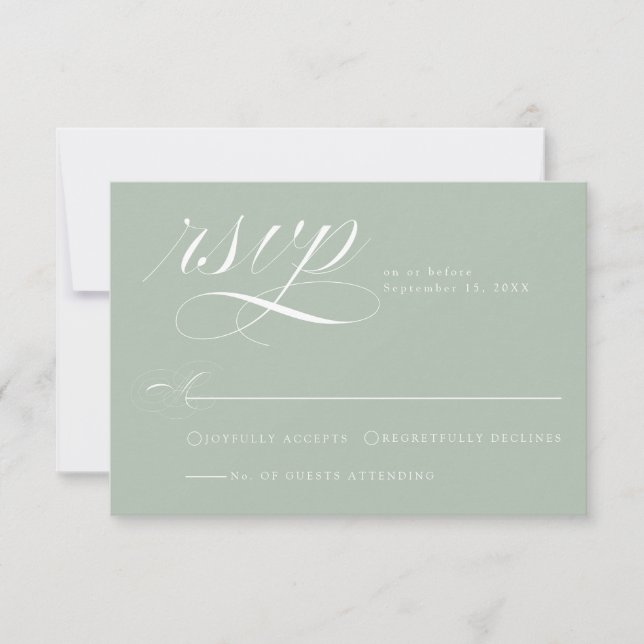 Elegant Sagegrön Kalligrafi Bröllop RSVP-kort OSA Kort (Framsida)