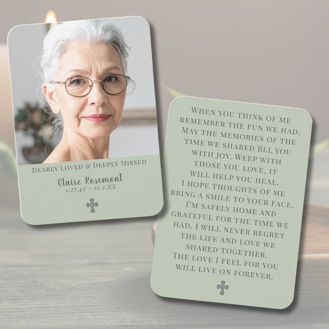 Elegant Sagegrön Kors Begravningsbönekort Visitkort (Elegant Sage Green Cross Funeral Prayer Card
)