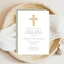 Elegant Sagegrön Kors Religiös Första Kommunion