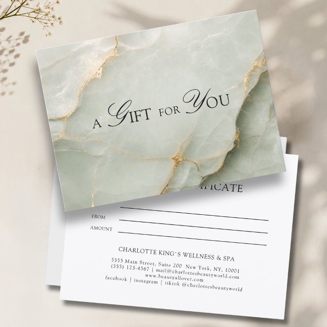 Elegant Sagegrön Marmorpresentcertifikat (A Gift for You! Sage Green Gold Marble)