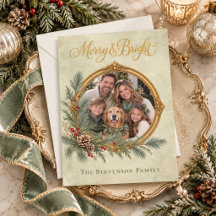 Elegant Sagegrön Merry & Bright Guld Foto