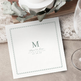 Elegant sagegrön minimalistisk monogram pappersservett