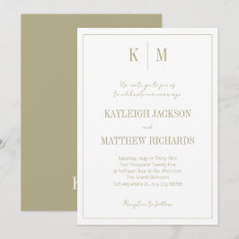 Elegant sagegrön monogram bröllop inbjudningar