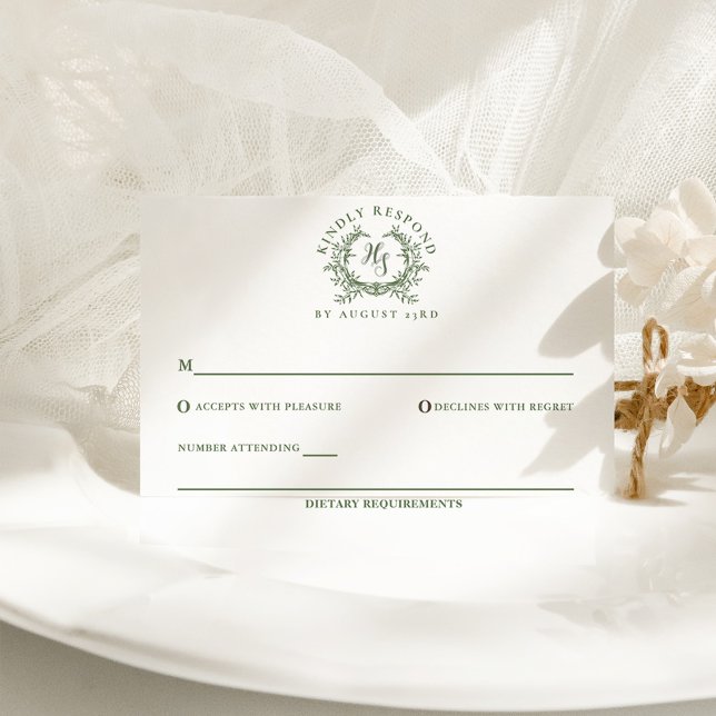 Elegant Sagegrön Monogram Krönings Hochzeitsfest OSA Kort (Skapare uppladdad)