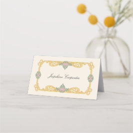 Elegant Sagegrön och Guld Art Nouveau Placeringskort