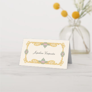 Elegant Sagegrön och Guld Art Nouveau Placeringskort