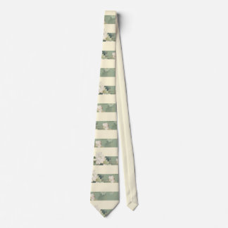 Elegant sagegrön och krämrandig botanisk slips