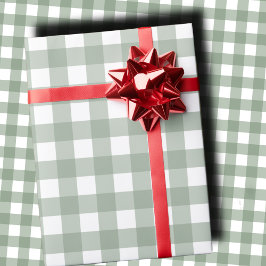 Elegant Sagegrön och Vit Gingham Höjd Presentpapper