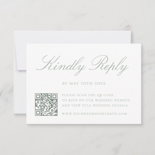 Elegant Sagegrön QR-kod Bröllop OSA Kort (Framsida)