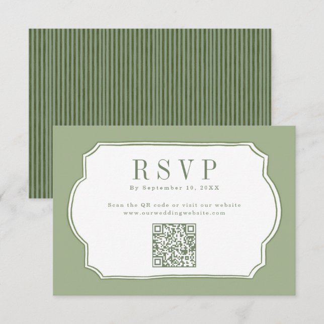 Elegant Sagegrön QR-kod Bröllopswebbplats RSVP Kort (Fram/baksida)